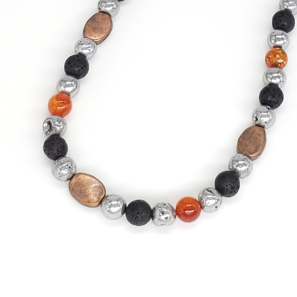 Boho 💥 Druzy, Lava, Jasper, Copper Bead Necklace - Picture 5 of 11
